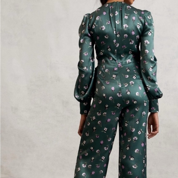 Anthropologie ML Monique Lhuillier Lorelei Floral Jumpsuit Sz 2 Holly Green - Picture 3 of 16
